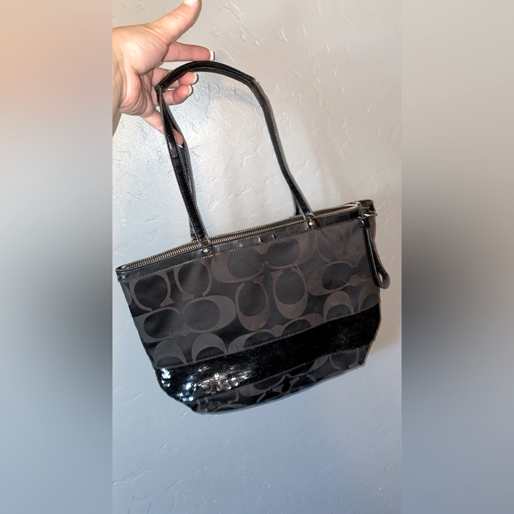 Coach Signature Black Sequin Strip Tote
